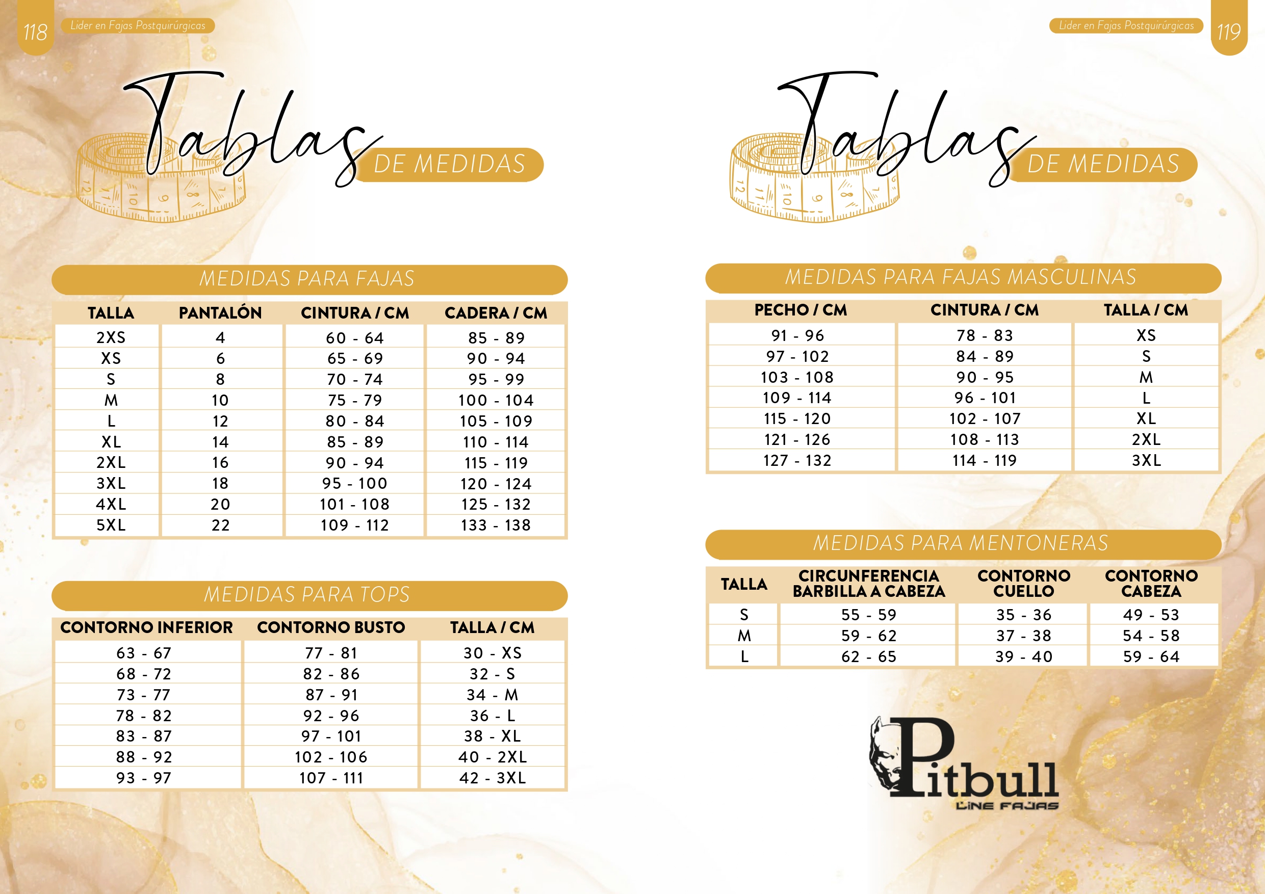 Tallas Fajas Pitbull
